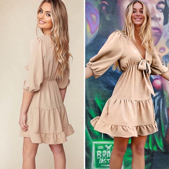 •LAST ONE•Lavishly Made Creamy Beige Boho Babydoll Dress - Picture 2 of 5